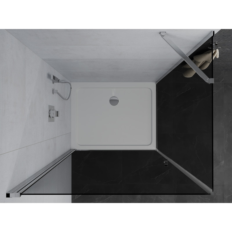 Mexen Pretoria atsilenkiamas dušo kabinas 80 x 90 cm, grafitas, chromas + Flat dušo padėklas - 852-080-090-01-40-4010