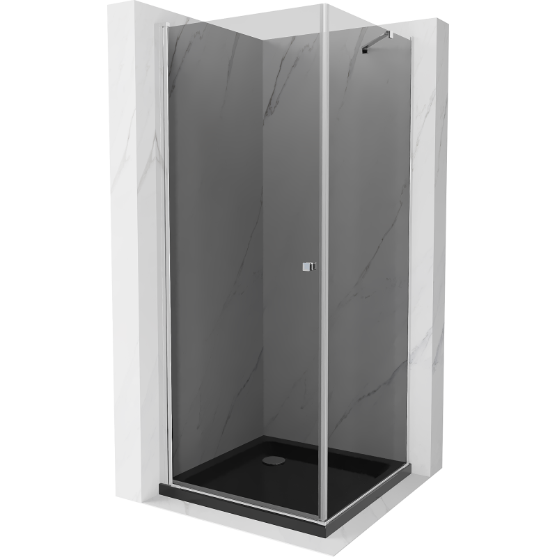 Mexen Pretoria stiklinė prausyklos kabina 70 x 70 cm, grafitas, chromas + Flat padėklas, juodas - 852-070-070-01-40-4070