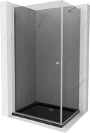 Mexen Pretoria atveriama dušo kabina 90 x 80 cm, grafitas, chromas + Flat padėklas, juodas - 852-090-080-01-40-4070