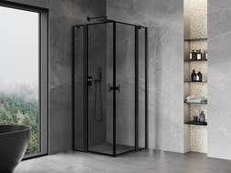 Mexen Mist Duo atveriama dušo kabina 85 x 85 cm, juodas rėmas, juodas - 8A4-085L-085P-70-70