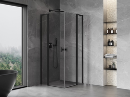 Mexen Mist L Duo atveriama dušo kabina 90 x 90 cm, permatoma, juoda - 8A4L-090-090-70-00