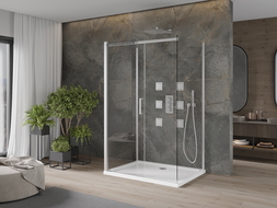 Mexen Omega 3 sienų dušo kabina, stumdoma 110 x 90 cm, Skaidrus, chromo + dušo padėklas Flat - 825-110-090-01-00-3s-4010