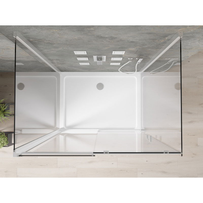 Mexen Omega-3S trijų sienų dušo kabina, stumdomoji 120x90 cm, skaidri, chromuota + plokščia dušo padėklas