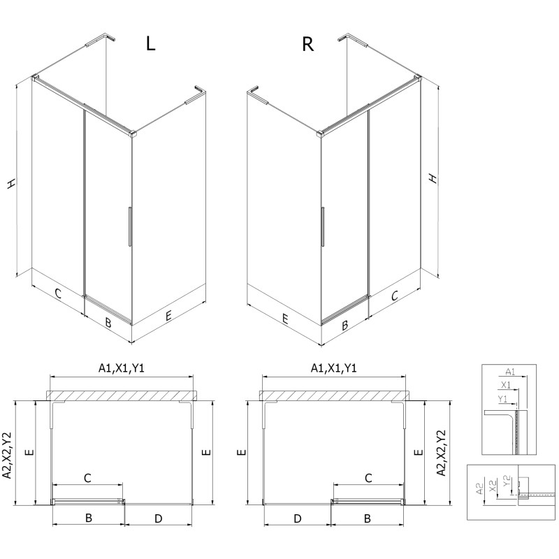 Mexen Rox-3S L 3 sienų slanki dušo kabina 140 x 100 cm, skaidri, auksinė šlifuota - 8C2L-140-100-55-00-3S