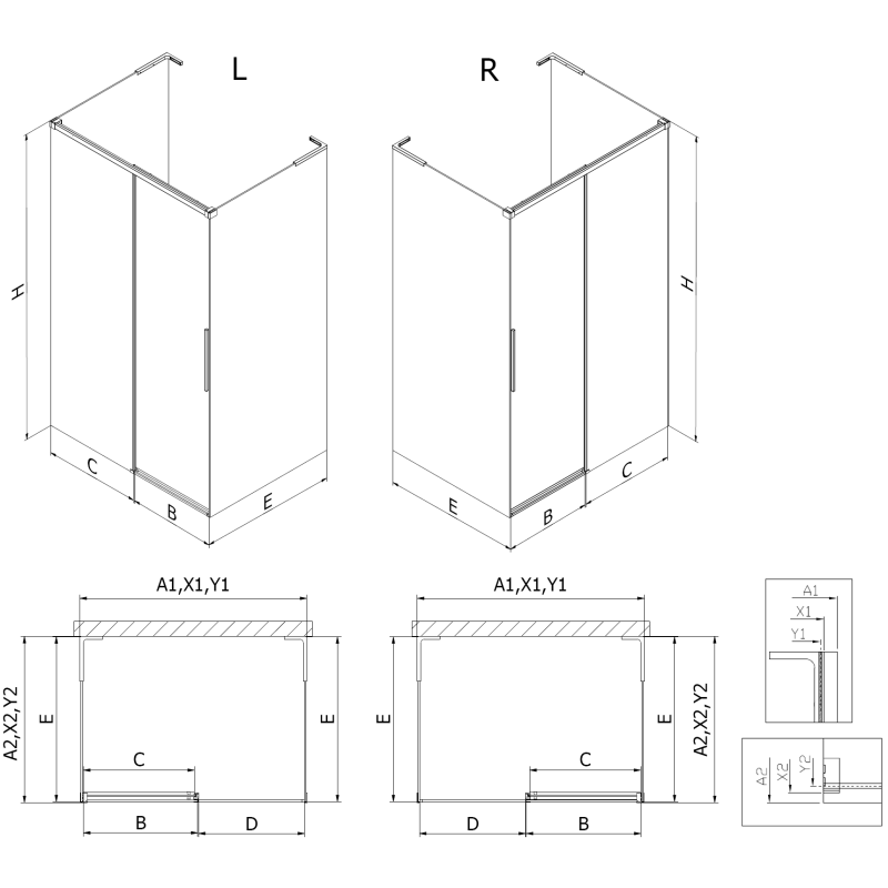 Mexen Rox-3S L 3 sienų stumdomos dušo kabinos 145 x 70 cm, skaidrios, rožinio aukso - 8C2L-145-070-60-00-3S