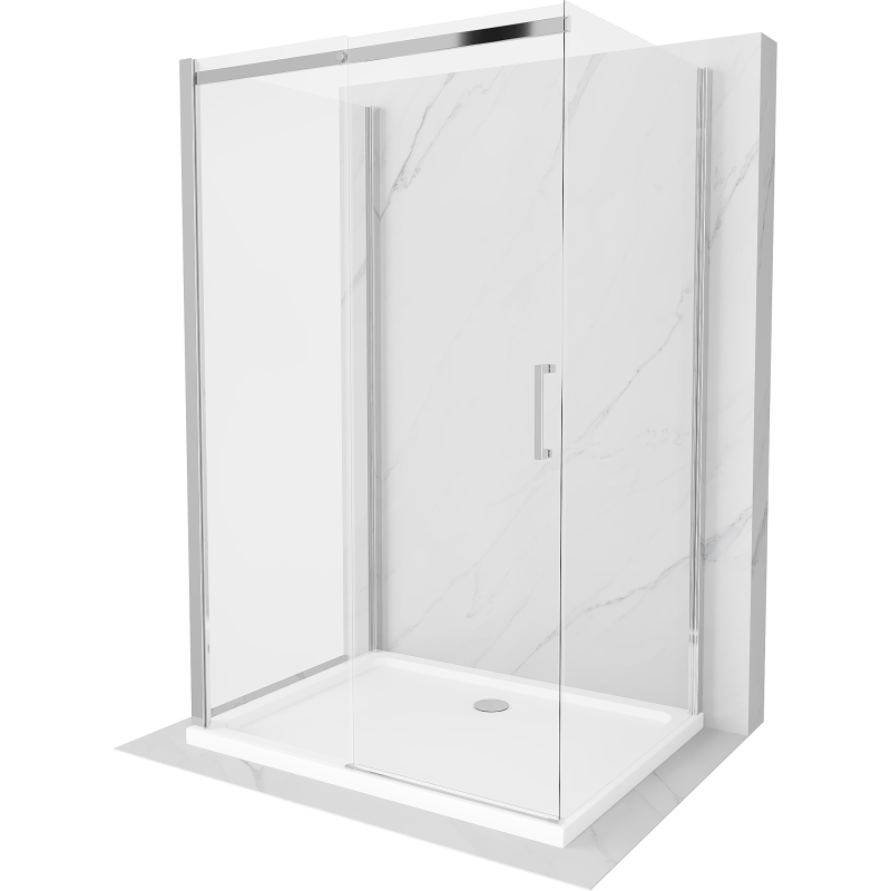 Mexen Omega 3 sienų dušo kabina, stumdoma 130 x 100 cm, Skaidrus, chromo + dušo padėklas Flat - 825-130-100-01-00-3s-4010