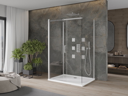 Mexen Omega 3 sienų dušo kabina, stumdoma 140 x 90 cm, Skaidrus, chromo + dušo padėklas Flat - 825-140-090-01-00-3s-4010