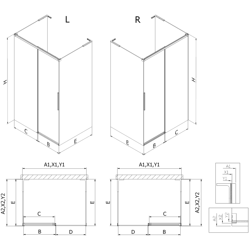 Mexen Rox-3S L trijų sienelių slankiojantis dušo kabina 120 x 95 cm, permatoma, rožinis auksas - 8C2L-120-095-60-00-3S