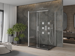 Mexen Omega 3 sienų dušo kabina, stumdoma 100 x 90 cm, Skaidrus, chromo + dušo padėklas Flat - 825-100-090-01-00-3s-4070