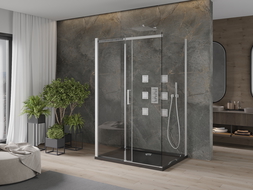 Mexen Omega 3 sienų dušo kabina, stumdoma 140 x 100 cm, Skaidrus, chromo + dušo padėklas Flat - 825-140-100-01-00-3s-4070