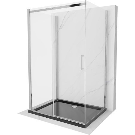Mexen Omega 3 sienų dušo kabina, stumdoma 140 x 100 cm, Skaidrus, chromo + dušo padėklas Flat - 825-140-100-01-00-3s-4070