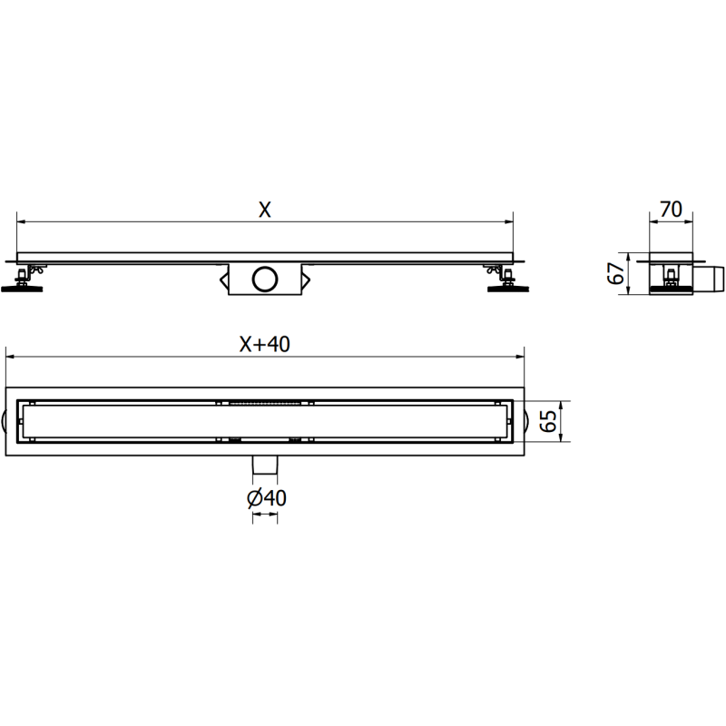 Mexen Flat MGB linijinis nutekėjimas 70 cm, juodas stiklas - 1026070-15