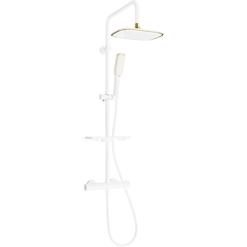 Mexen KT49 įmontuojamas dušo komplektas su galvute ir termostatiniu maišytuvu, baltas/auksinis - 771504993-25