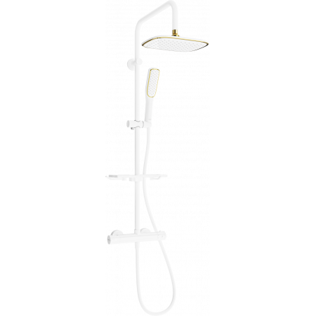 Mexen KT49 įmontuojamas dušo komplektas su galvute ir termostatiniu maišytuvu, baltas/auksinis - 771504993-25