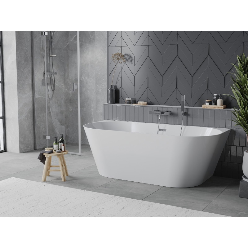 Mexen Oval Slim laisvai pastatoma vonia prie sienos 170 x 80 cm, balta, chromuota perpylimo anga - 52661708000-01