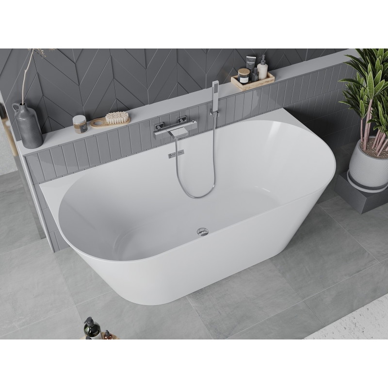 Mexen Oval Slim laisvai pastatoma vonia prie sienos 170 x 80 cm, balta, chromuota perpylimo anga - 52661708000-01