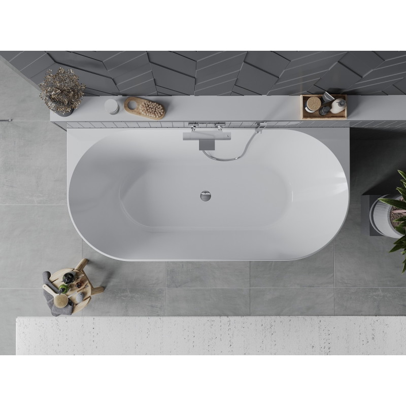 Mexen Oval Slim laisvai pastatoma vonia prie sienos 170 x 80 cm, balta, chromuota perpylimo anga - 52661708000-01