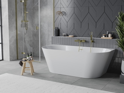 Mexen Oval Slim laisvai pastatoma prie sienos vonia 170 x 80 cm, balta, aukso spalvos šlifuotas persipylimas - 52661708000-55