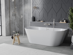 Mexen Oval Slim laisvai stovinti prie sienos vonia 170 x 80 cm, balta, nikeliuotas perpylimas - 52661708000-97