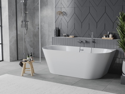 Mexen Oval Slim laisvai pastatoma sieninė vonia 170 x 80 cm, balta, persipylimo anga gun metal - 52661708000-95