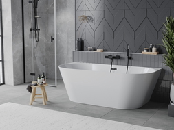 Mexen Oval Slim laisvai pastatoma prie sienos vonia 170 x 80 cm, balta, juodas perpylimas - 52661708000-70