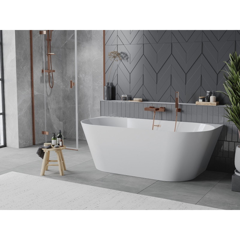 Mexen Oval Slim laisvai pastatoma prie sienos vonia 170 x 80 cm, balta, šlifuoto vario perpylimas - 52661708000-65