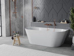 Mexen Oval Slim laisvai pastatoma prie sienos vonia 170 x 80 cm, balta, šlifuoto vario perpylimas - 52661708000-65