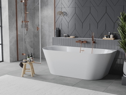 Mexen Oval Slim laisvai pastatoma prie sienos vonia 170 x 80 cm, balta, varinis šlifuotas perpylimas - 52661708000-65