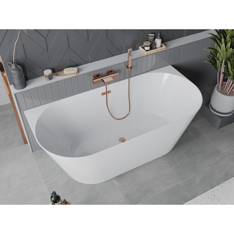 Mexen Oval Slim laisvai pastatoma prie sienos vonia 170 x 80 cm, balta, šlifuoto vario perpylimas - 52661708000-65