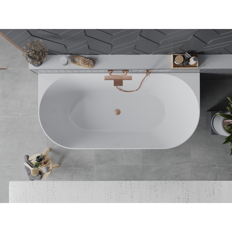 Mexen Oval Slim laisvai pastatoma prie sienos vonia 170 x 80 cm, balta, šlifuoto vario perpylimas - 52661708000-65