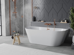 Mexen Oval Slim laisvai pastatoma prie sienos vonia 170 x 80 cm, balta, perpylimas rožinis auksas - 52661708000-60