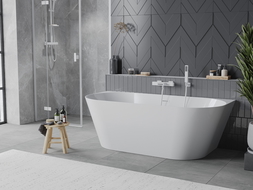 Mexen Oval Slim laisvai pastatoma vonia prie sienos 170 x 80 cm, balta, baltas perpildymas - 52661708000-20