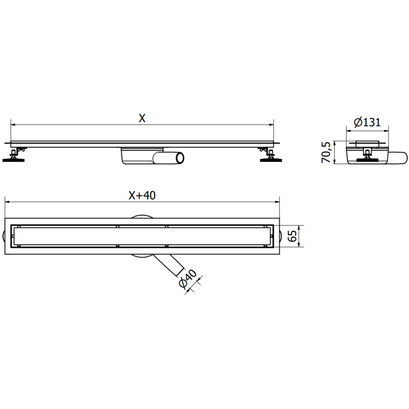 Mexen Flat 360° rotacinis linijinio nutekėjimo korpusas 90 cm, juodas - 1740090