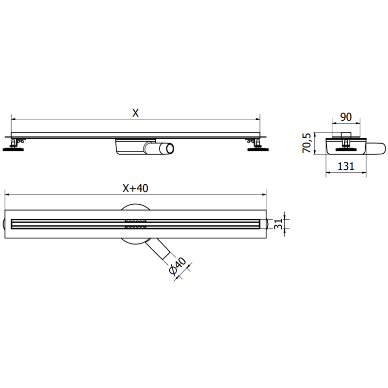 Mexen Flat 360° Slim linijinis pasukamas nutekėjimas 100 cm, inox - 1041100