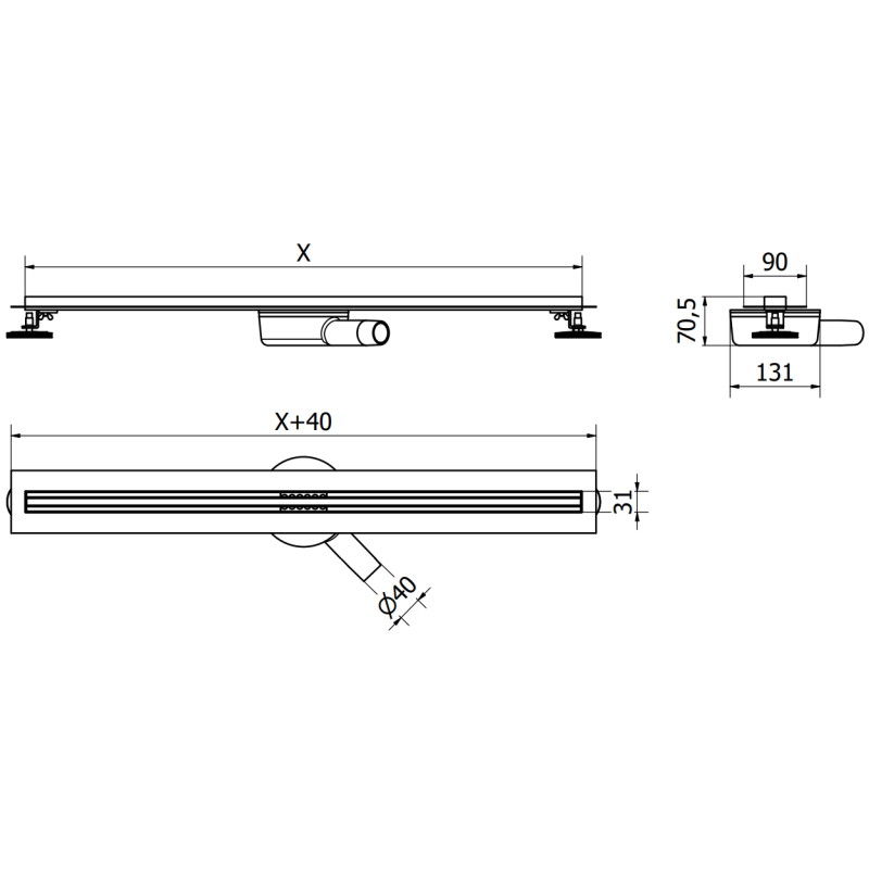 Mexen Flat 360° Slim 180 cm ilgio beslenkė linija, inox - 1041140