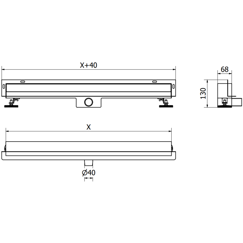 Mexen Flat Wall sieninis linijinis nutekėjimas 2 viename, 80 cm, auksinis - 1530080