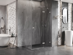 Mexen Lunar dešinės pusės dušo kabina 85 x 90 cm, permatoma, šlifuotas nikelis - 834-085-090-97-00-P