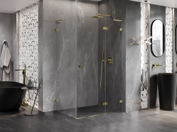 Mexen Lunar L dešinysis prausyklos kabina su atveriamomis durimis 75 x 90 cm, permatoma, auksinė - 834L-075-090-50-00-P