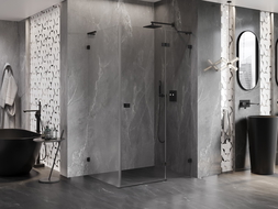 Mexen Lunar L dešinės pusės varstoma dušo kabina 80 x 90 cm, permatoma, juoda - 834L-080-090-70-00-P