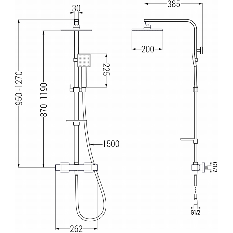 Mexen CQ45 prausimosi dušo komplektas su montuojamu viršuje lietaus dušu ir termostatine baterija, auksinis - 772504595-50