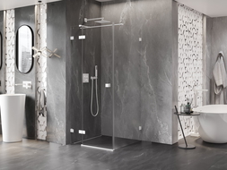 Mexen Lunar T kairė atsidaranti dušo kabina 90 x 90 cm, permatoma, balta - 834T-090-090-20-00-L