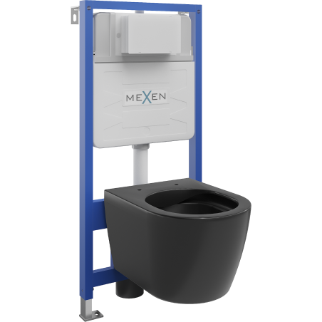 Mexen paslėptas WC Fenix Slim rėmo komplektas su WC dubeniu Carmen, juodas matinis - 6103388XX85