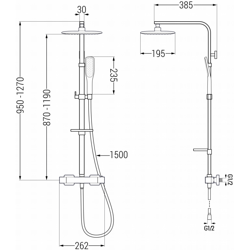 Mexen CQ49 paviršinis dušo rinkinys su lietaus dušu ir termostatiniu maišytuvu, juodas / auksinis - 772504995-75