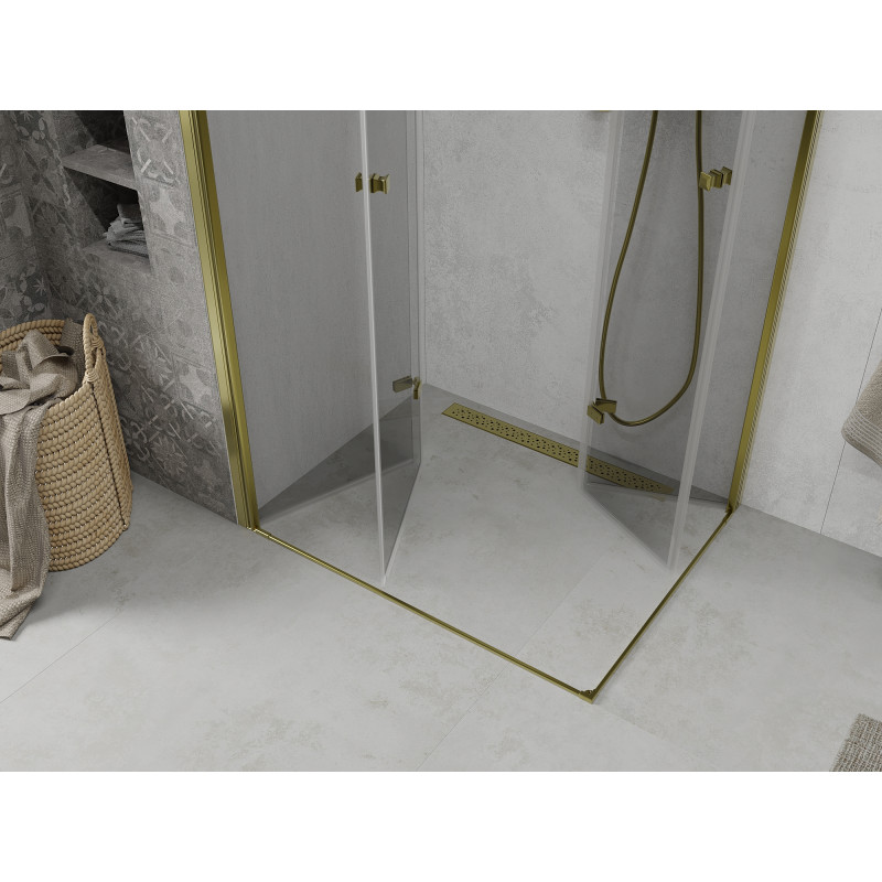 Mexen Lima Dviguba sulankstoma dušo kabina 90 x 80 cm, permatoma, auksinė - 856-090-080-50-00-02