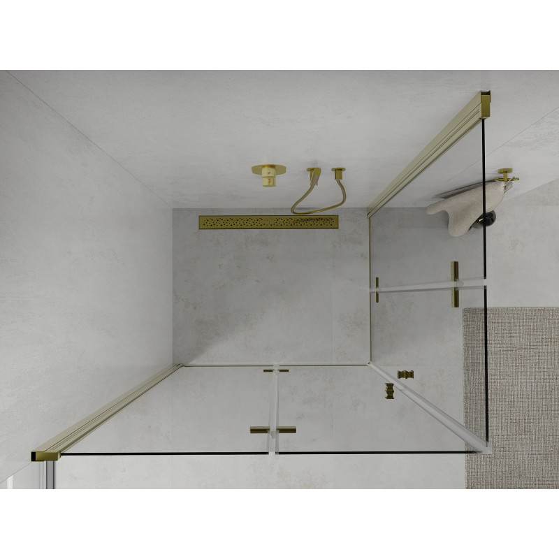 Mexen Lima Dviguba sulankstoma dušo kabina 90 x 80 cm, permatoma, auksinė - 856-090-080-50-00-02