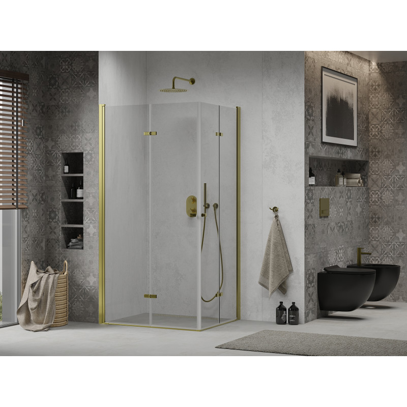 Mexen Lima Dviguba sulankstoma dušo kabina 90 x 80 cm, permatoma, auksinė - 856-090-080-50-00-02