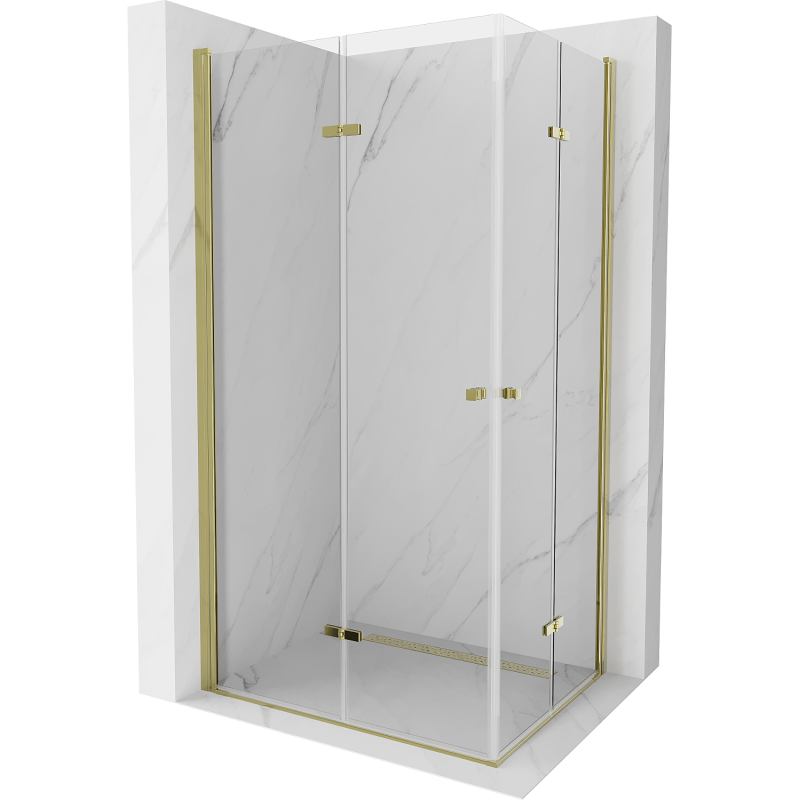 Mexen Lima Dviguba sulankstoma dušo kabina 90 x 80 cm, permatoma, auksinė - 856-090-080-50-00-02