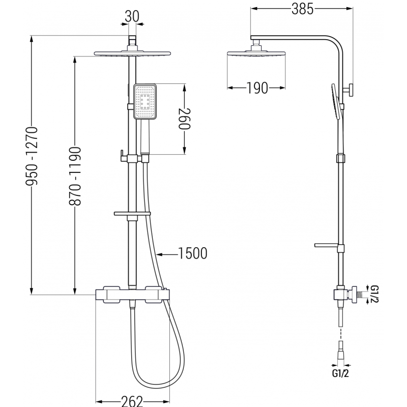 Mexen CQ54 antviršinis dušo rinkinys su lietaus dušo galvute ir termostatiniu maišytuvu, juoda/chromas - 772505495-71