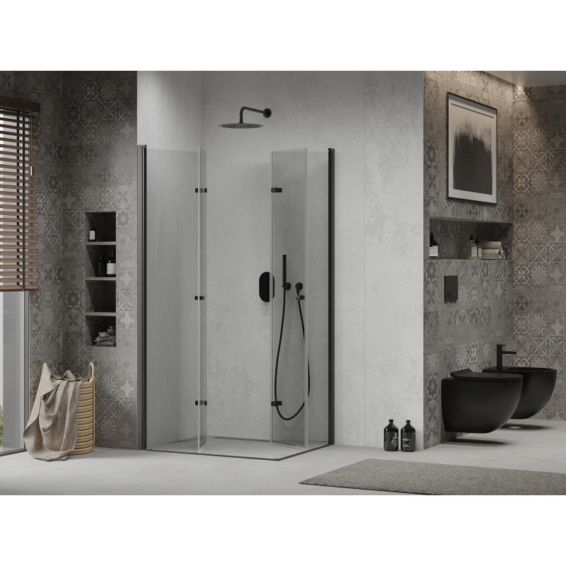 Mexen Lima Dviguba sulankstoma dušo kabina 80 x 70 cm, permatoma, juoda - 856-080-070-70-00-02