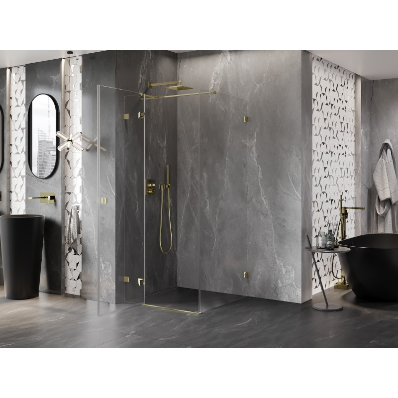 Mexen Lunar T atsidaroma kairiava dušo kabina 90 x 90 cm, skaidri, auksinė - 834T-090-090-50-00-L